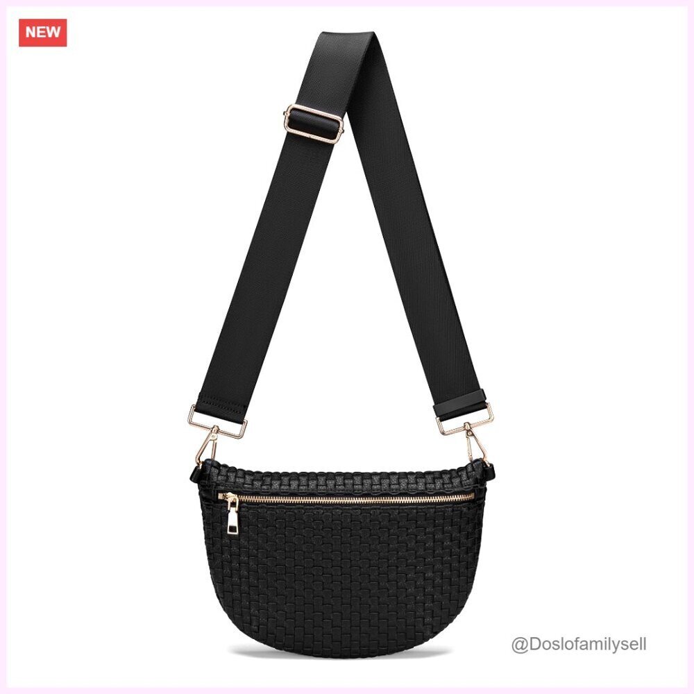 Woven Crossbody Bag Adjustable Strap Water-Resistant Vegan Leather Fanny Pack